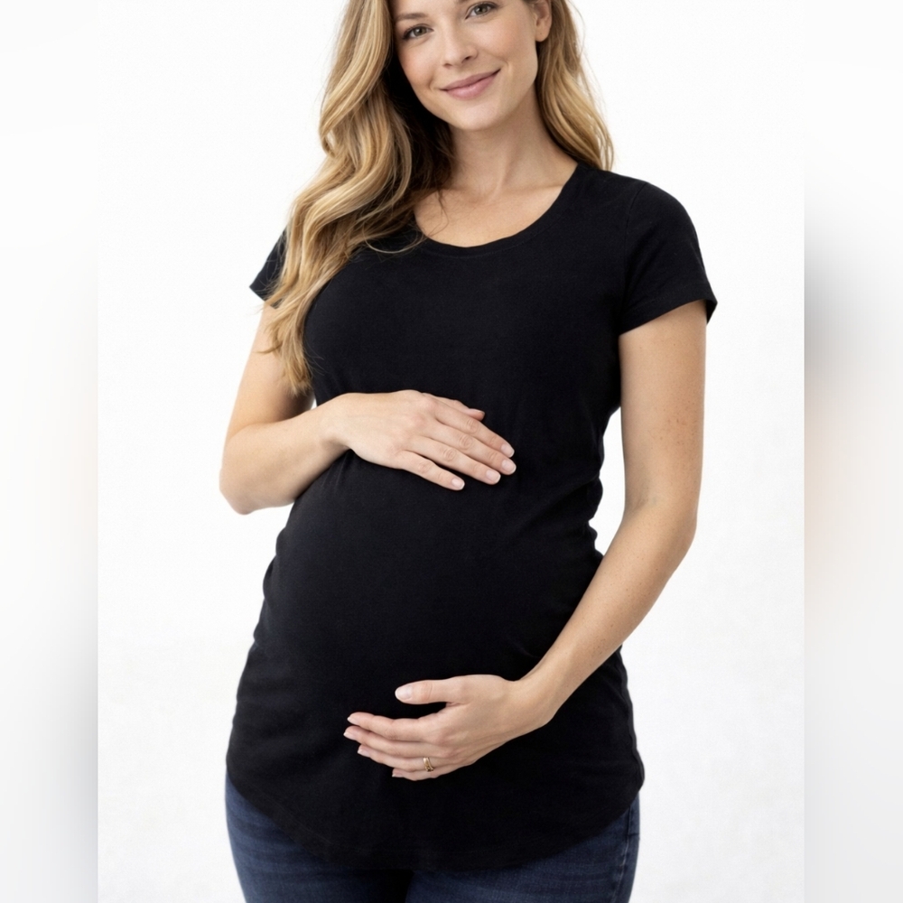Aveto Maternity Top Size Small S Black Stretch Shirt Belly Cover Pregnant Tee